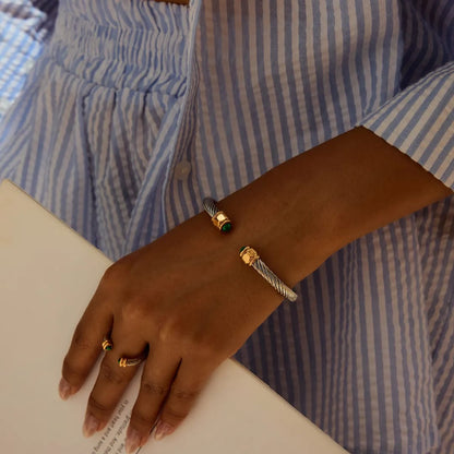 Silver Emerald Loop Bracelet
